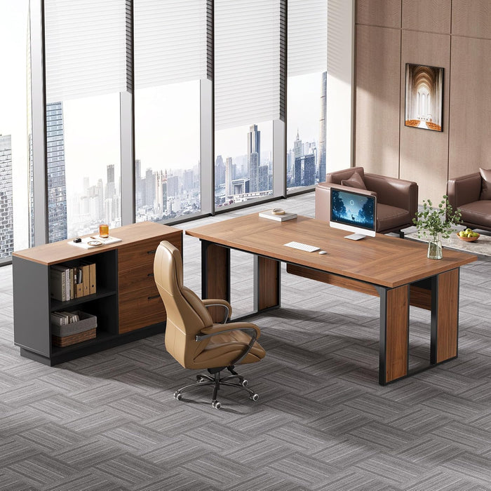 63Inch LShaped Executive Desk With Storage Shelves