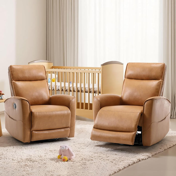 Swivel Rocker Recliner Chair, Manual Faux Leather Glider Rocking Recliners for Adults, 360° Swivel Nursery Reclining Sofa with Storage Pocket