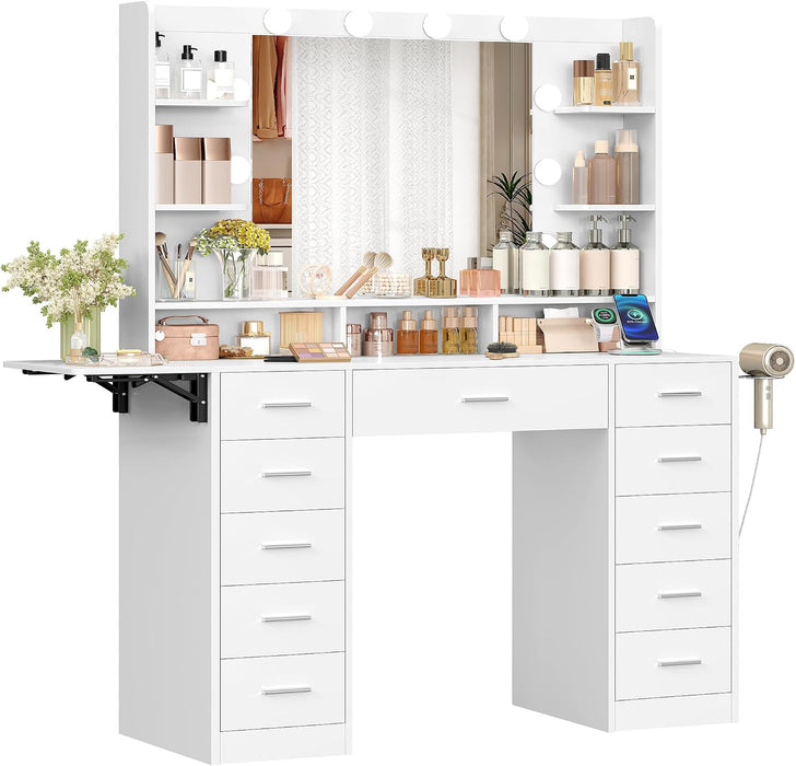 SnowWhite Vanity Desk With Foldable Extended Desktop