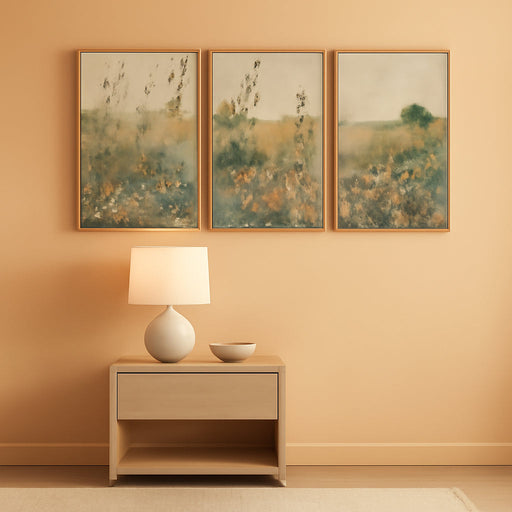 Vintage Watercolor Wildflower Landscape 3 Piece Wall Art Framed, Large Retro Floral Wall Decor(24X36), Nature Wilderness Farmhouse Rustic Field Canvas Painting for Living Room, Bedroom, Office