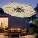 10Ft Solar LED Patio Umbrella with Base Included, Offset Umbrella with Weighted Sandbag Base, Cantilever Patio Umbrellas for Backyard, Garden & Deck, 32 LED Lights & Polyester Shade, Beige