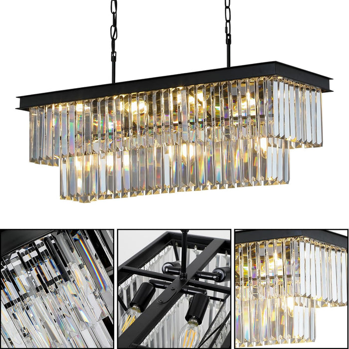 Black Crystal Chandelier Rectangular 33.5 Inch Dining