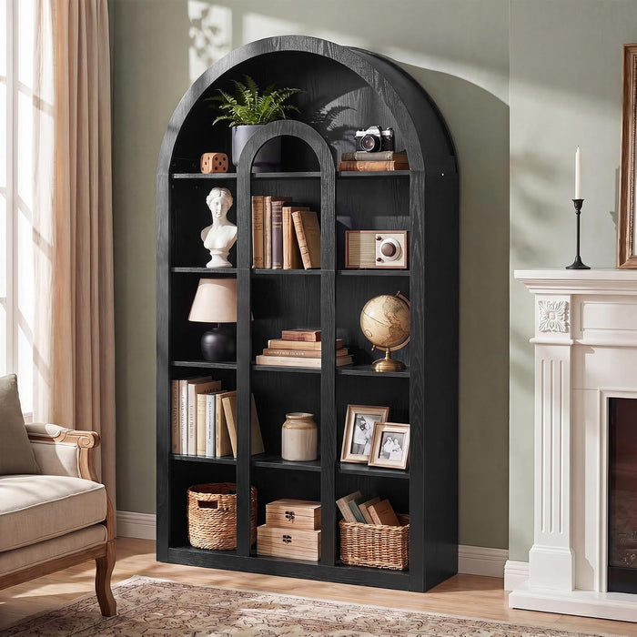 Tribesigns 71" Tall Bookshelf Set of 2, 5-Tier Black Arched Bookcase with Open Shelves, Vintage Free-Standing Display Shelves with Rustic Wood Finish for Living Room, Office, Bedroom