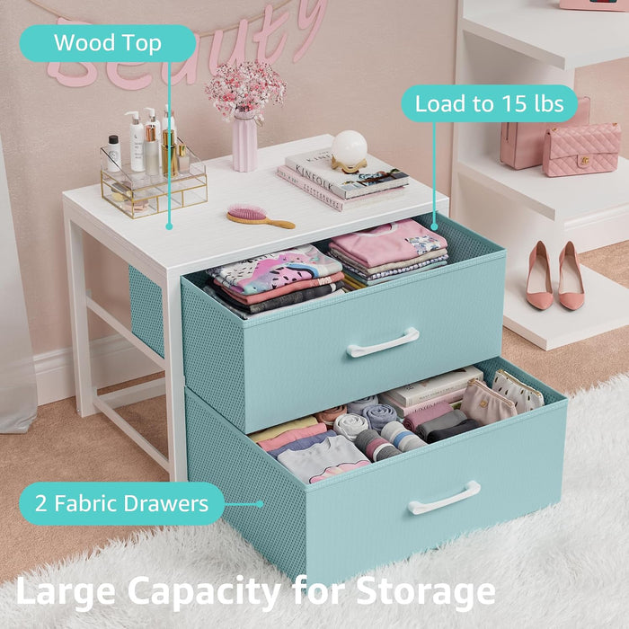 Stackable Storage Drawers Closet Organizers and Storage Fabric Blue 2 Drawer Dresser for Bedroom 2 Packs Modern