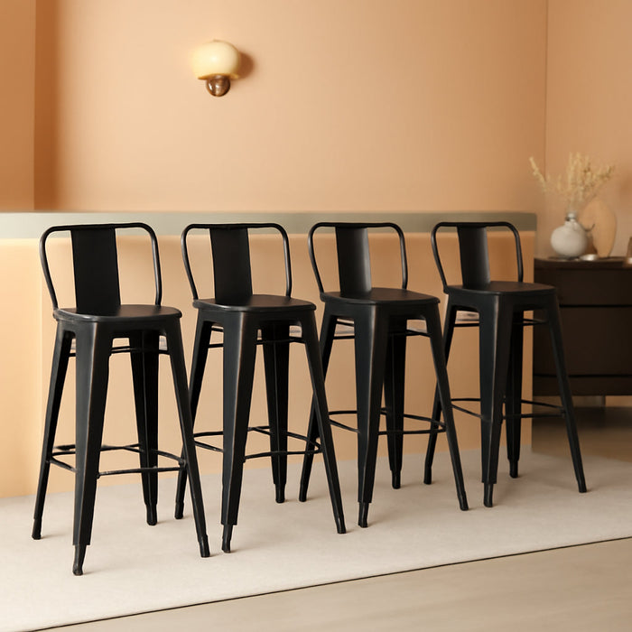 26" Metal Bar Stools Set of 4 Counter Height Barstools Industrial Counter Stool Kitchen Bar Chairs Indoor Outdoor-Low Back, Black