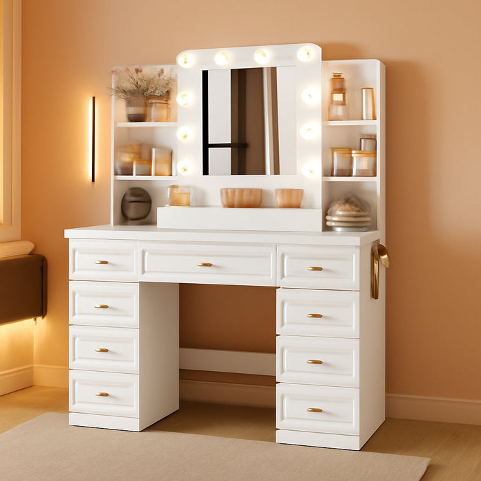 White Premium Illuminated Makeup Vanity With Outlet