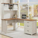 Farmhouse 68" H L Shaped Desk with Hutch,Office Table with 3 Drawers and Sliding Doors, Executive Desk with File Drawers,Workstation for Home Office & Study, Unique White.