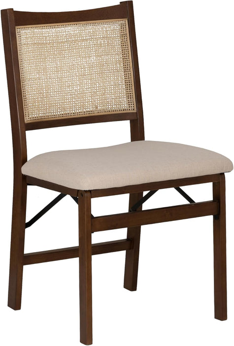 Kasi Brown and Natural Rattan Cane Fully Assembled Foldable Wooden Dining Side Chair