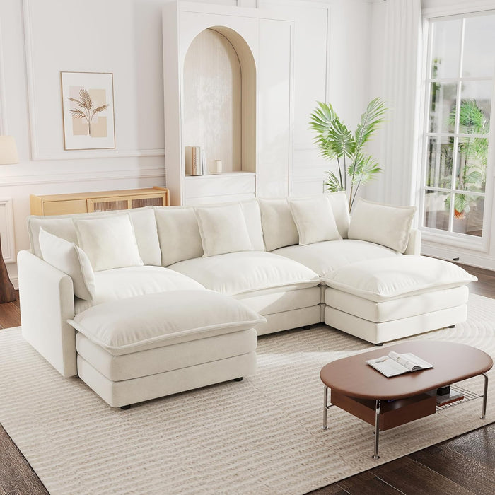 Beige Chenille 111.5 Inches Modular Sectional Sofa
