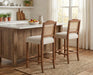 30 Inch Counter Height Stools Set of 2 Rattan Farmhouse Barstools Mid Century Modern Bar Chairs Upholstered Kitchen Bar Stools with Wood Legs for Island/Dining Room, Linen Beige