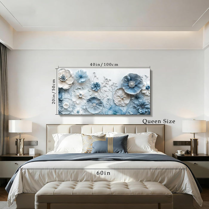 Floral Wall Art, Large Wall Decor, Blue Wall Art, Modern Elegant Flowers Painting, Nature Botanical Prints, Chic Pictures for Living Room Bedroom Bathroom Office Home Decoration 20"X40"