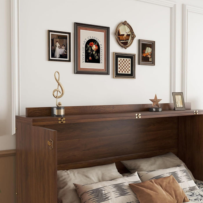 Queen Murphy Bed Cabinet Walnut PowerStationIntegrated