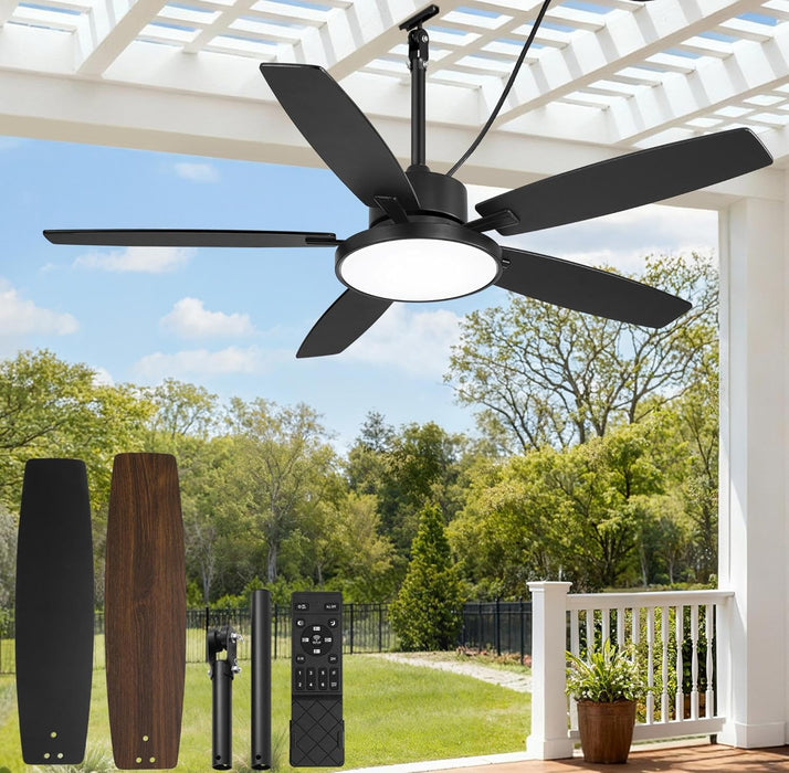 52'' Outdoor Ceiling Fans with Light and Remote,Ip65 Wet Rated Waterproof Ceiling Fan with 6-Speed DC Motor, Farmhouse Gazebo Fan for Porch Patios Pavilion(Black)