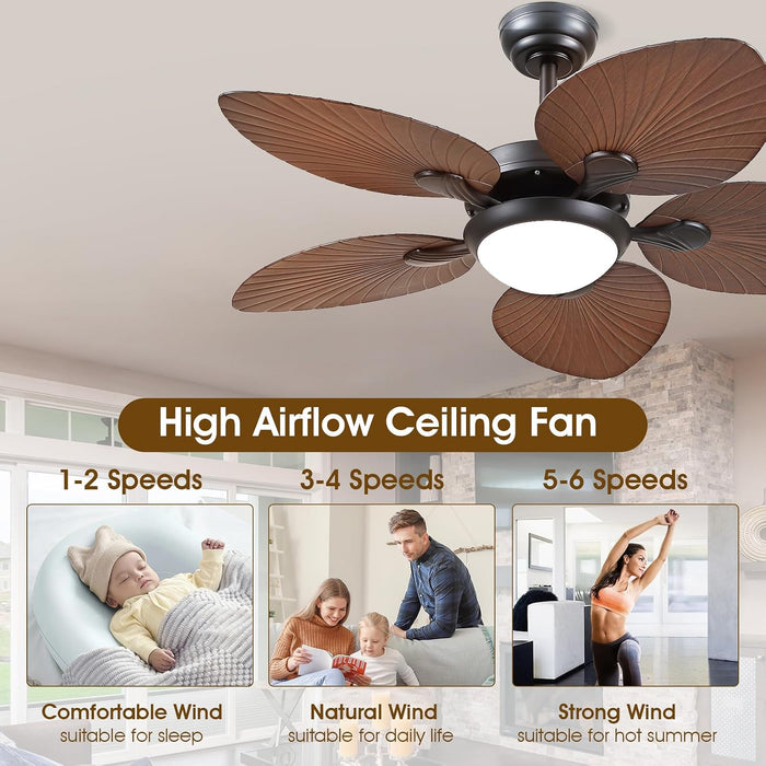 44 Inch Brown Outdoor Ceiling Fan With Remote