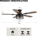 50 Inch Flush Mount Ceiling Fans with Lights and Remote Control, Low Profile Farmhouse Ceiling Fan for Bedroom Living Room and Patio, Black Caged Ceiling Fan for Indoor and Outdoor