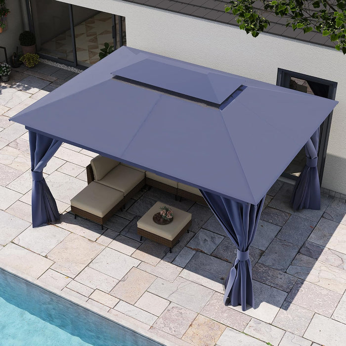 Patio Gazebo 10'X13', Outdoor Heavy Duty Party Tent Shelter with Double Roofs, Mosquito Nettings and Privacy Screens for Backyard, Garden, Lawn, Navy Blue