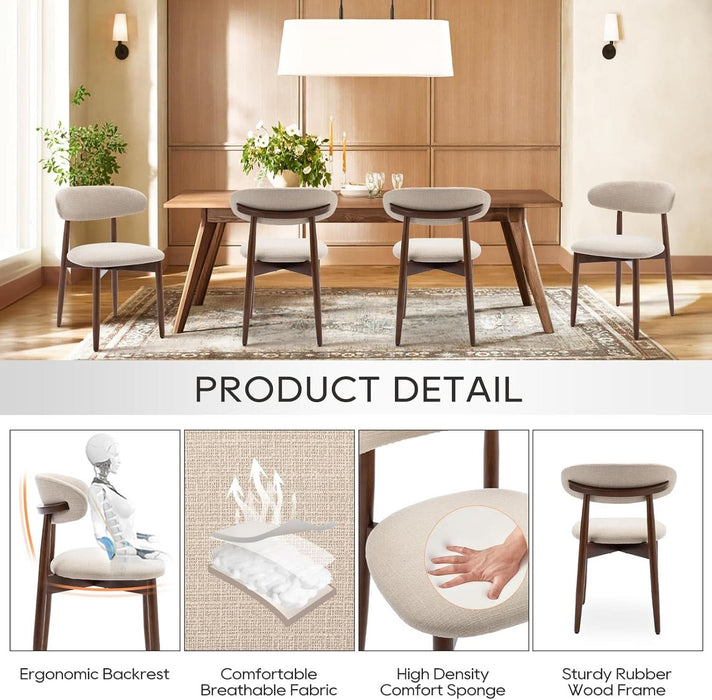 Wooden Dining Chairs Set of 6, Modern Upholstered Fabric Dining Room Chair, Farmhouse Kitchen Side Chairs with Foot Pegs, Beige