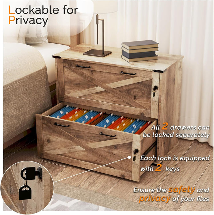 Two Drawer Rustic Graywashed Filing Cabinet Lockable