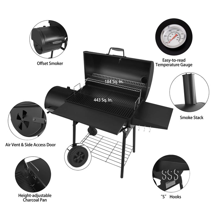 30" CC1830S Steel Charcoal Grill with Offset Smoker