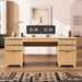 55.1" Fluted Office Desk with 6 Drawers, Modern Executive Desk with Acrylic File Drawers, Computer Desk with Power Outlets for Home Office and Study, Natrual