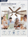 65 Inch Ceiling Fans with Lights and Remote, Brush Nickel Indoor/Outdoor Ceiling Fan with Quiet Reversible DC Motor, 6 Speeds, 3CCT, 8 Blades Large Ceiling Fan for Living Room Bedroom Patio