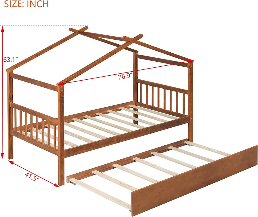 PremiumWood Walnut Twin Playhouse Bed With Trundle