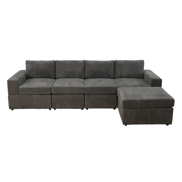 132" Oversized Sectional Sofa, 4 Seater Couch with Ottoman for Living Room, Microfiber, Gray