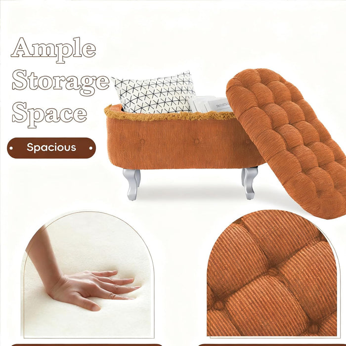 29.5" Ottoman with Storage Upholstered Foot Stools for Living Room,Bedroom,Entryway-Orange