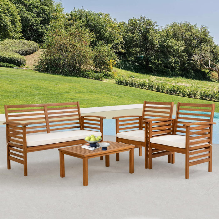 Outdoor Wood Sofa Set Patio Conversation Sets Acacia Patio Sofas Set with Thick and Soft Cushions Easy to Assemble Patio Furniture Set Natural Acacia Wood Compact and Sturdy Design Furniture Set