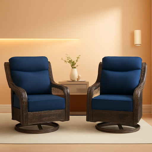3 Pieces Outdoor Swivel Rocker Chairs with Rattan Side Table