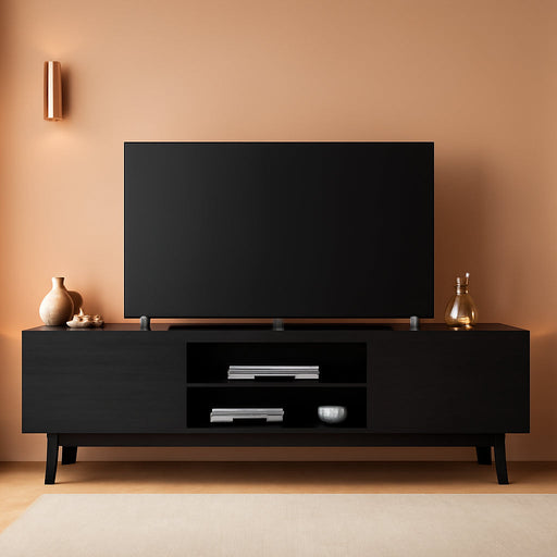 Rustic Black TV Console with Storage Cabinets