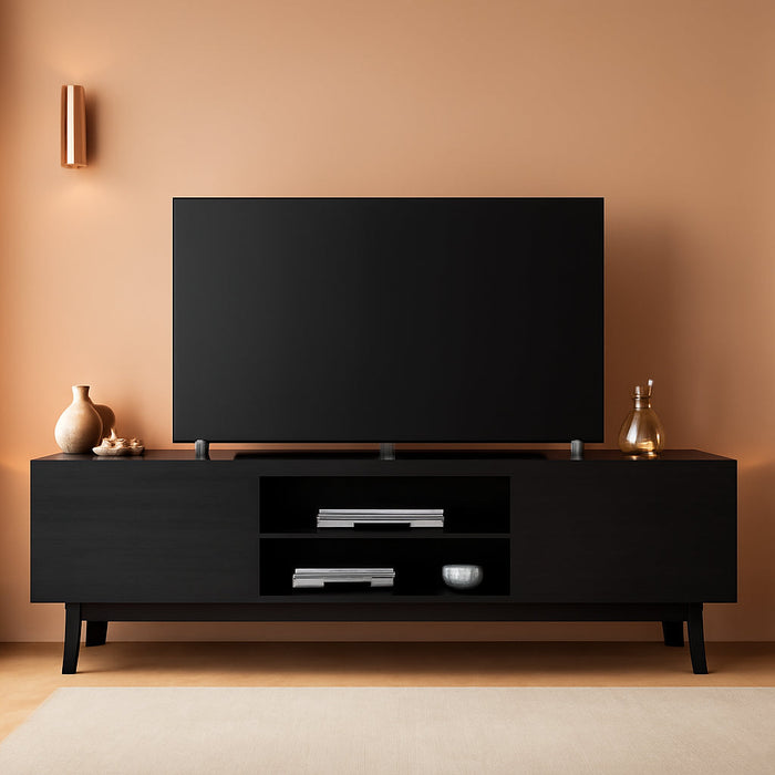 Rustic Black TV Console with Storage Cabinets