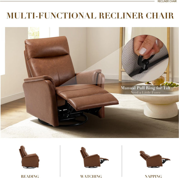 Swivel Rocking Recliner with Footrest and Leather