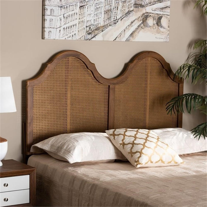 Modern Rattan Queen Size Arched Headboard in Walnut