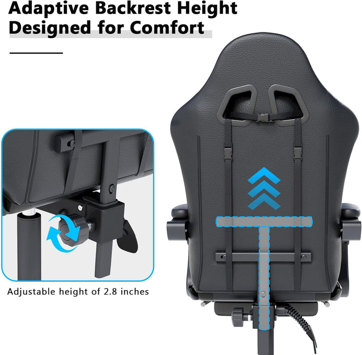 Gaming Chair with Headrest and Footrest for Home Office, Black