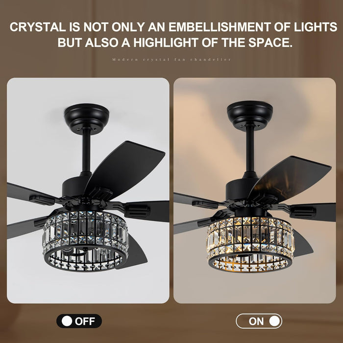 42 Inch Black Smart Ceiling Fan With Remote