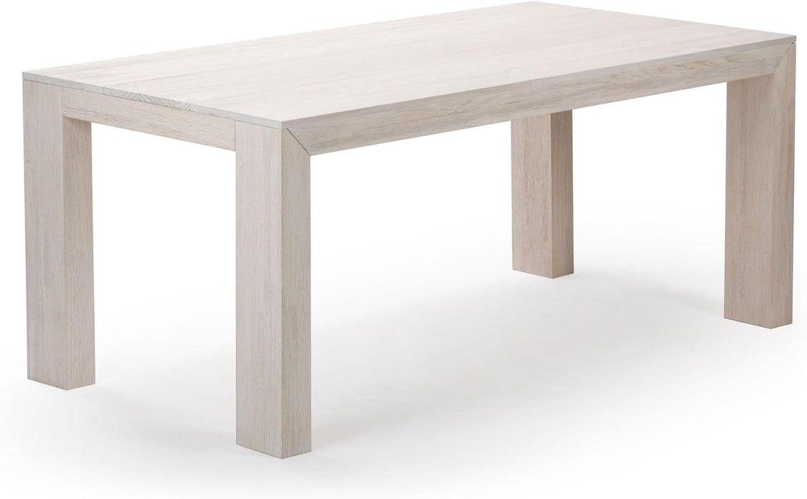 72 Inch Modern Wood Dining Table, Solid Wood Rectangular Dining Table for Kitchen/Dining Room, White Sand Wirebrush