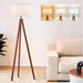 Solid Wood Tripod Floor Lamp with 3 Color Temperatures LED Bulb, Mid Century Modern Reading Standing Light Nature Linen Shade Tall Night Light for Bedroom Living Room Office Study Room, Brown