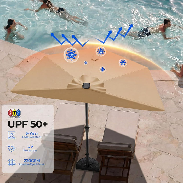 9FT Half Patio Umbrella with Solar LED Lights for Outdoor, Waterproof Half Umbrella for Small Spaces, Balcony, Deck(Beige)