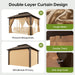 12X12Ft Hardtop Gazebo, Metal Frame with Double Galvanized Steel Roof, Permanent Outdoor Pergola with Curtains and Netting Included for Backyard, Patio, Lawn and Garden, Brown