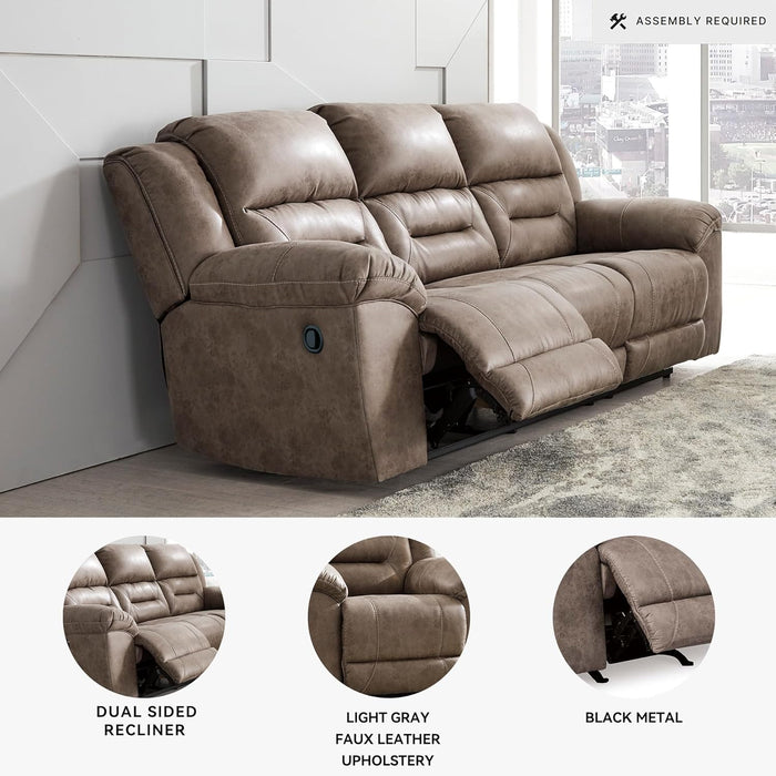 Stoneland Reclining Sofa, Dual-Sided Manual Recliner Couch with Faux Leather Upholstery, Wall Hugger Comfort for Living Room Seating, 90 Inches Wide, Brown