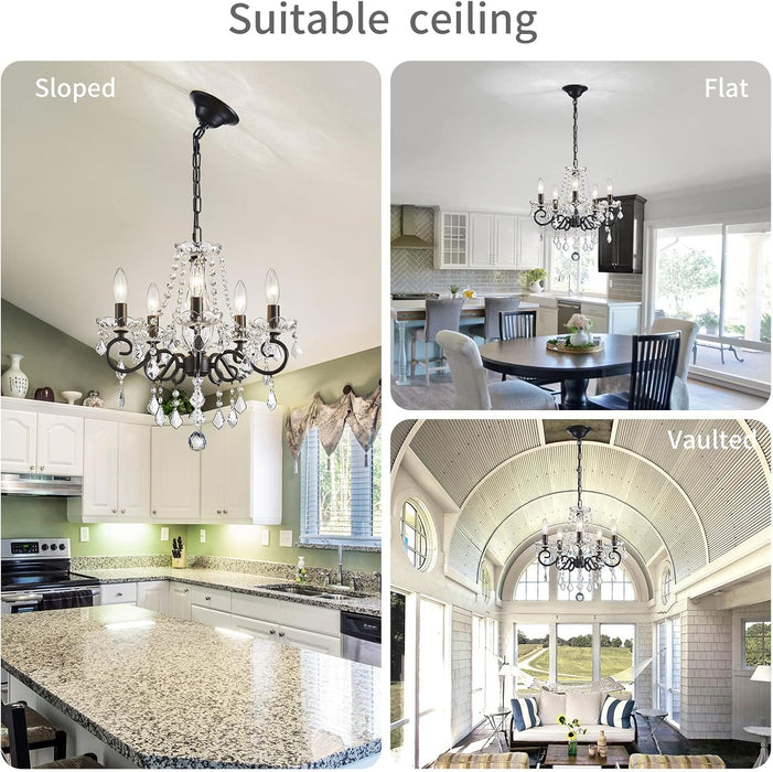 Small Crystal Chandelier, Modern Black Chandelier Dining Room Light Fixture, Mini Crystal Pendant Light for Bedroom Ceiling Light Fixture for Living Room Entryway Kitchen Island Hallway