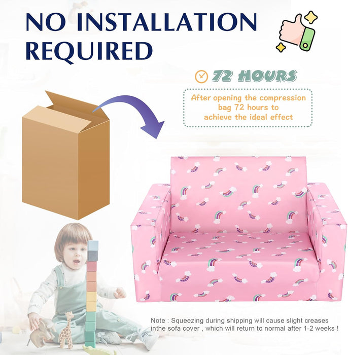 Kids Sofas Toddler Couch Bed Baby'S Upholstered Chair Sleepover Couch Flipout Open Recliner(Pink/Rainbow)…