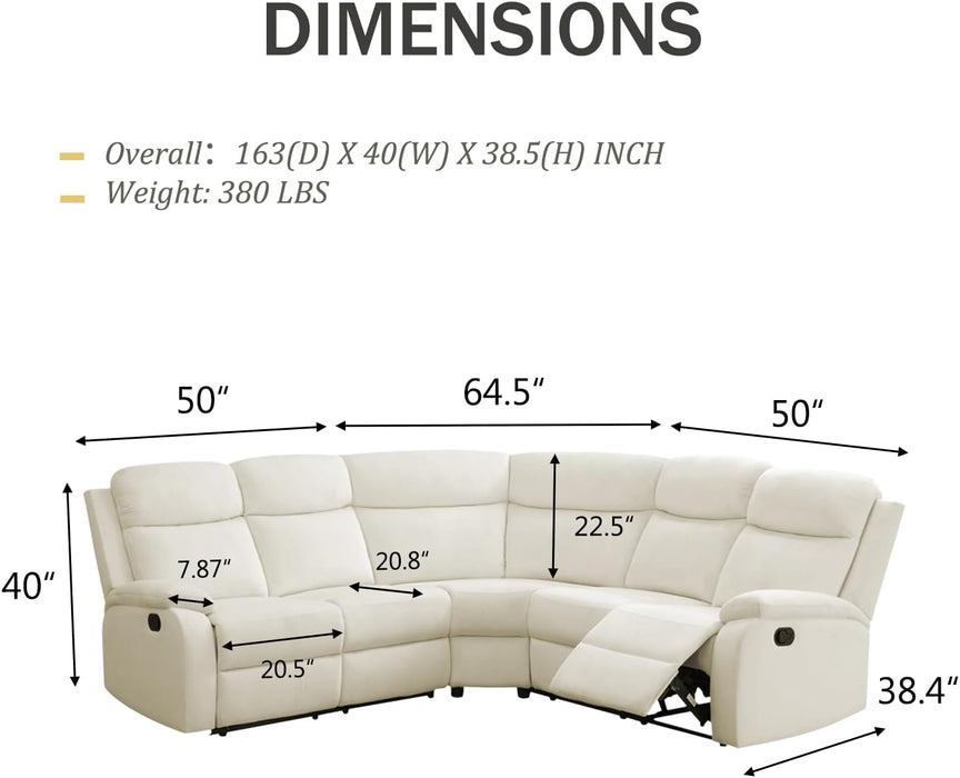 Flannel Recliner Sectional Sofa,Manual Reclining Sectional Couch,Off-White Living Room Furniture Set,5 Seats Recliner Couch for Home Office Apartment Bedroom