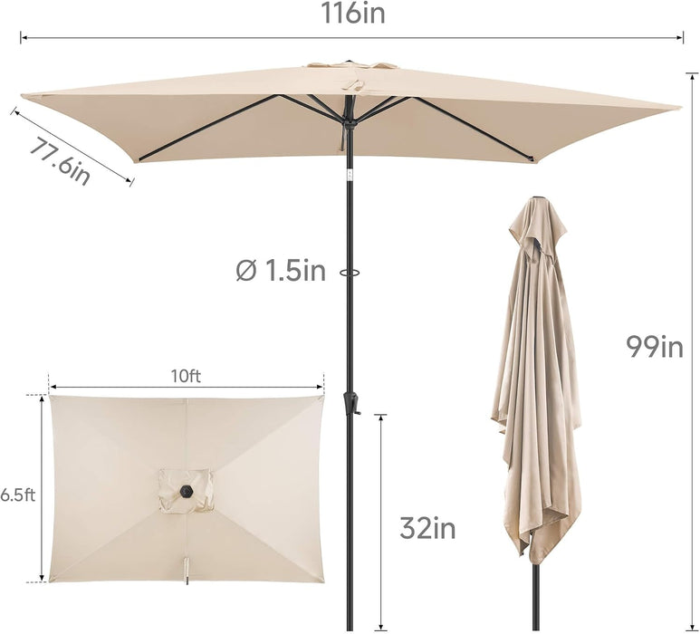 6.5 X 10 FT Rectangular Patio Umbrella - Rectangle Umbrella Outdoor with Tilt and Crank, UV Protection, Table Umbrella for Deck, Backyard, Pool and Beach, Beige