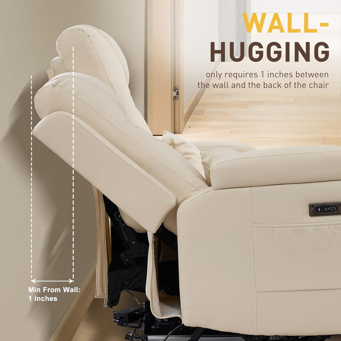 Power Loveseat Recliner Sofa with Middle Seat, Wall Hugger Dual Reclining 3 Seater RV Couch, Home Theater Seating with LED Lights, USB Ports, Power Outlets & Storage, Beige | Pet Friendly, Dual Reclining, Zero Gravity, Button Control