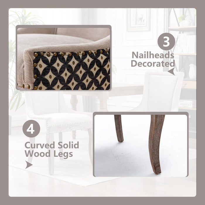 Modern Dining Chairs Set of 2, High Back Dining Chairs Side Chairs with Solid Wood Legs, Upholstered Fabric Dining Room Chairs for Dining Room Kitchen, Beige and Patterned