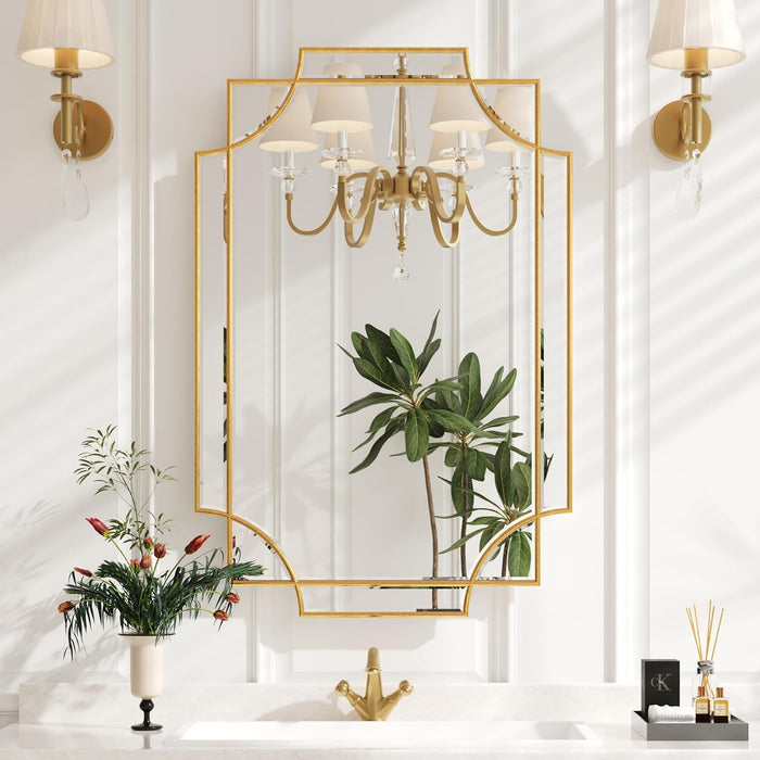 24"X36" Gold Foil Scalloped Edge Decorative Vanity Wall Mirror