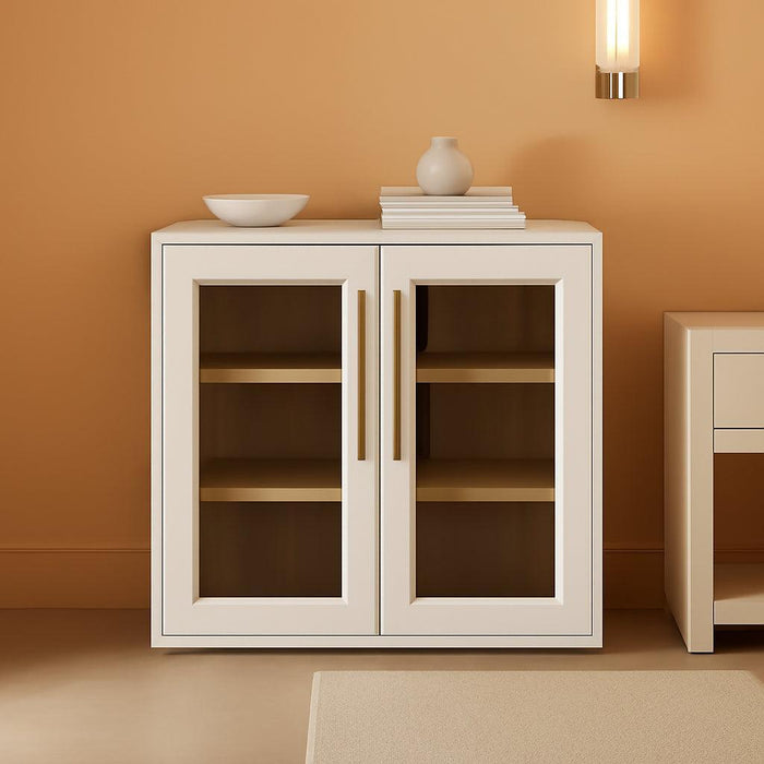 Blake Storage Cabinet, Small Modular Accent Display Sideboard Buffet Cabinet with Storage, Media Console Credenza, for Kitchen, Coffee Bar, Pantry, Living Room (White Oak Acrylic, Single)