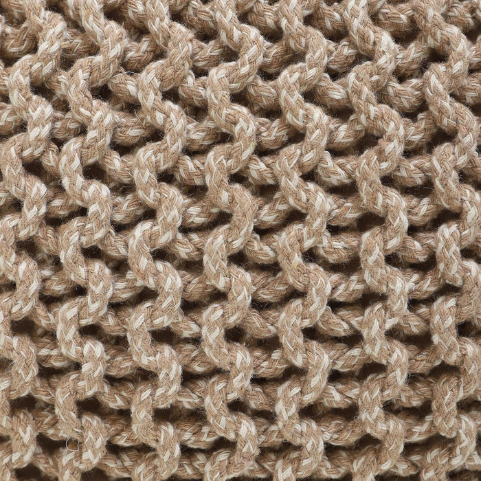round Pouf Ottoman - Hand Knitted Cable Boho Poof Home Décor Pouffe Circular Footrest for Living Room - Nursery - Bedroom - Lounge 100% Cotton (18”X18”X14”) - Beige Ivory